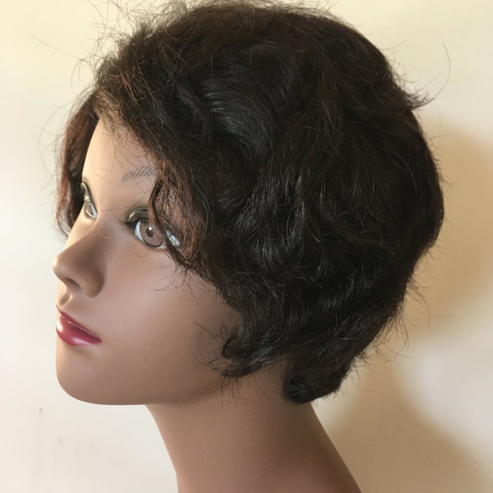 Real human hair lace wig women natural dark brown hair